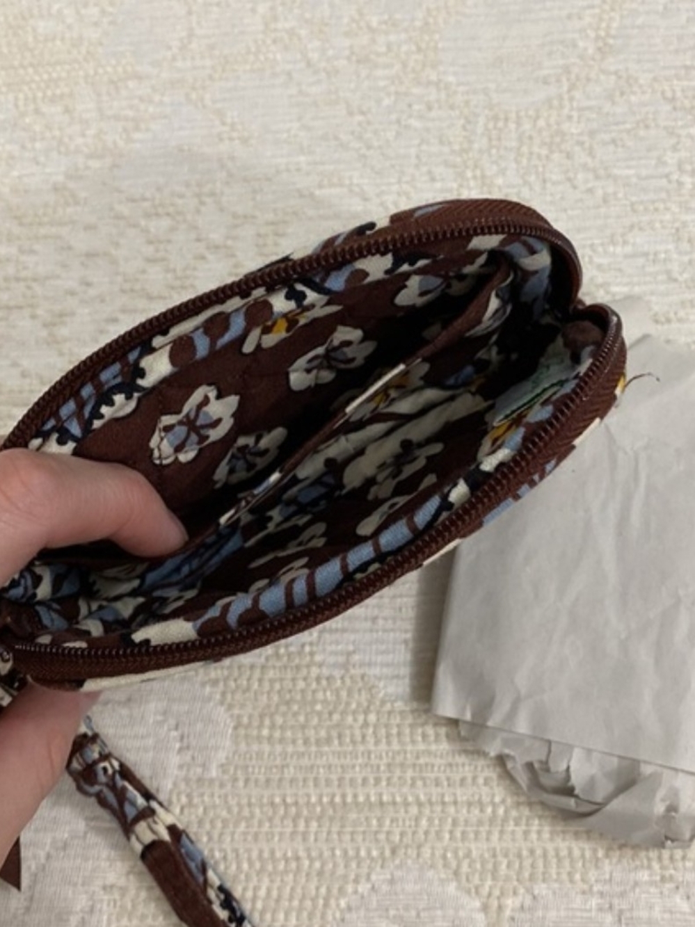 Vera Bradley Brown Floral Wristlet Card & Key Holder